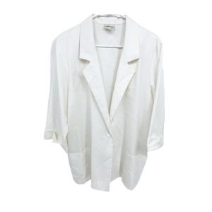 Modern Essentials White Blazer with Pockets One Button 3/4 Sleeve Size L